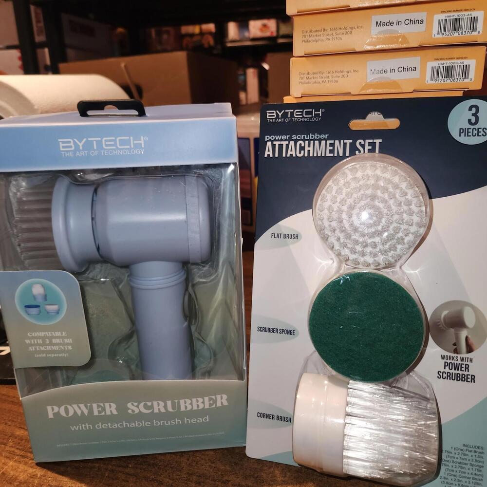 Bytech Power Scrubber with Detachable Brush Head Plus 3 Pack Attachment Pads NEW